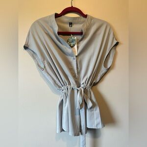 Amazon Light Blue Tie-Waist Short Sleeve Blouse